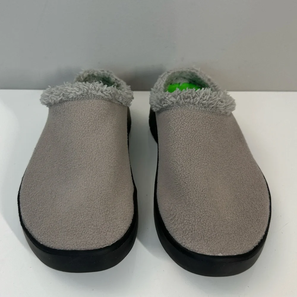 Oofos Oocoozie Mule Gray Sherpa Comfort Recovery Slip On Shoes Size 10